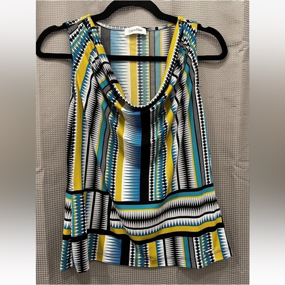 Calvin Klein Women's Aztec Geometric Sleeveless Cowl Neck Top Blouse Tank Small